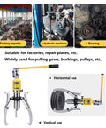 Heavy Duty Hydraulic Gear Puller 50 Ton Force Bearing Hub Separator With 19 Inch Jaw Spread For Flanges Gears Engine Parts in factory setting.