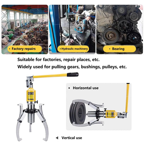 Heavy Duty Hydraulic Gear Puller 50 Ton Force Bearing Hub Separator With 19 Inch Jaw Spread For Flanges Gears Engine Parts in factory setting.