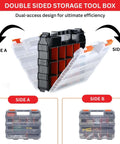 Image showing a 34-Compartment Double Sided Tool Box Organizer With Removable Dividers For Screws Nuts Suts open, displaying compartments
