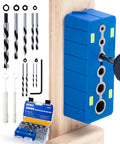 Drill Block Guide Set For Straight Holes With 9 Brad Point Bits And 6 Depth Collars Pro Grade Complete Woodworking Kit