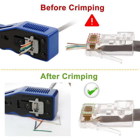 RJ45 Crimp Tool Kit Pass Through Ethernet Crimper For Cat5e Cat6 Cat6a 8P8C Modular Connectors before and after use
