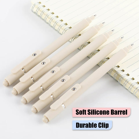 Beige Aesthetic Gel Pens 5 Pack 0.5mm Quick Dry Black Ink Fine Point Smooth Writing With Comfortable Grip For Work School Home Office