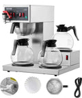 12 Cup Commercial Drip Coffee Maker With 3 Glass Carafes And 3 Warmer Plates, Stainless Steel Pour Over Brewer With Auto Water Intake For Restaurant Office Or Cafe, Big Batch Fast Brew In Minutes