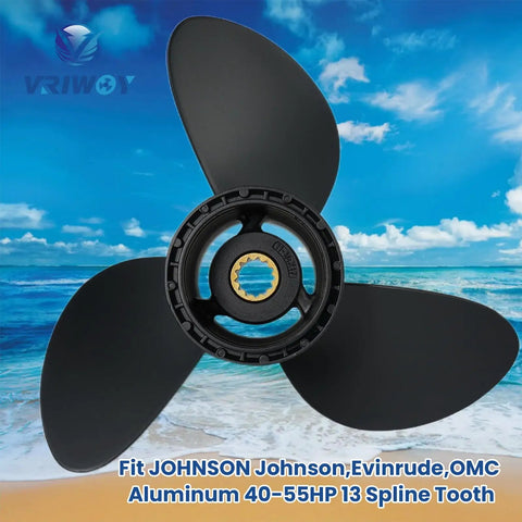 Eleven Point Seven Five Inch Diameter Seventeen Pitch Aluminum Boat Propeller Three Blade Right Hand Rotation Thirteen Spline Rubber Hub OEM For Forty To Fifty Five HP Outboard Stern Drives Compatible With BRP Johnson Evinrude OMC