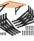 8 Piece L Shaped Metal Shelf Brackets For Wall Mounts Heavy Duty Support For Floating Shelves shown with screws and wall anchors