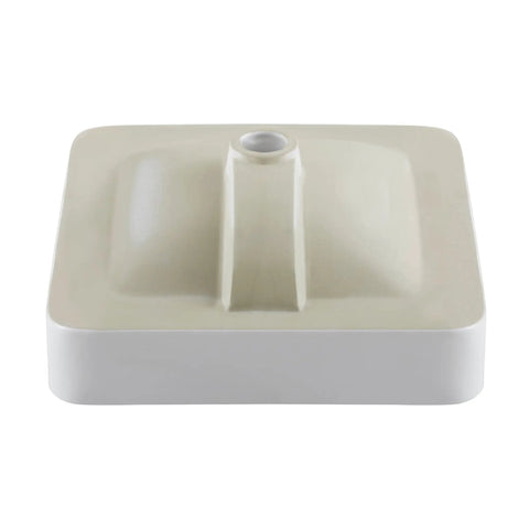 Underside view of Elavo Ceramic Square Semi-Recessed Bathroom Sink With Overflow And Pop Up Drain In Chrome White