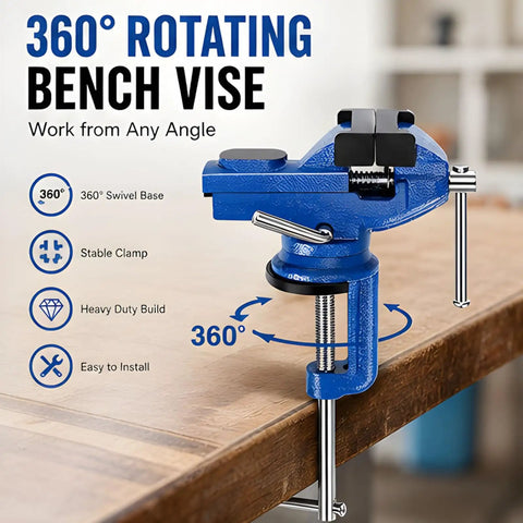 Compact Table Vise For Small Wood And Metal Projects 50mm Clamp Width Handy Clamp Tool For Hobbyists Quick Secure Holding No Fuss Craft And Workshop Helper For DIY Woodworking, 360° bench vise