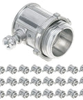 Heavy Duty 1/2 Inch Emt Set Screw Connectors Zinc Die Cast Electrical Conduit Fittings 25 Pack showing connectors and screw detail.