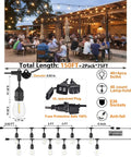 Outdoor String Lights 150Ft Waterproof LED Patio Lights With 50 Dimmable Shatterproof Edison Bulbs Connectable displayed in use
