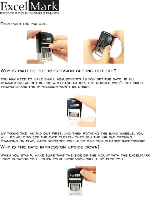Heavy Duty Self Inking Date Stamp With Military And Euro Styling prints clear dates; user adjusting date wheels for accuracy.
