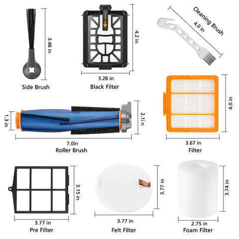 Replacement Parts Kit For AV2501S AV2501AE Robot Vacuums Including RV2502AE RV2520AOUS AV2510AOUS Accessories With Main Roller Brush Filters And More