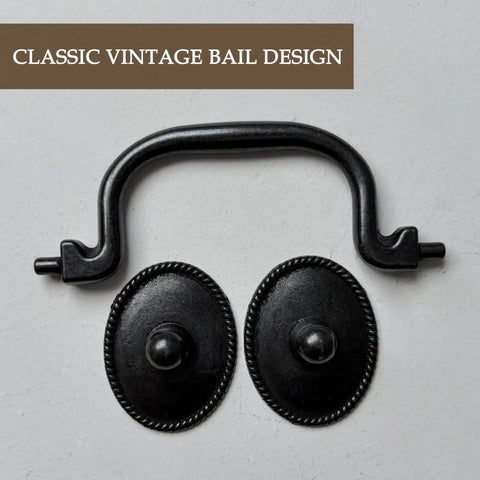 Vintage Oil Rubbed Bronze Bail Drawer Pulls Set Of 6, Classic Drop Handles on white background