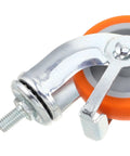 Close-up view of a 4pcs Inch M8 TPR Rolling Furniture Caster with Brake Orange, showcasing the swivel mechanism and wheel design.