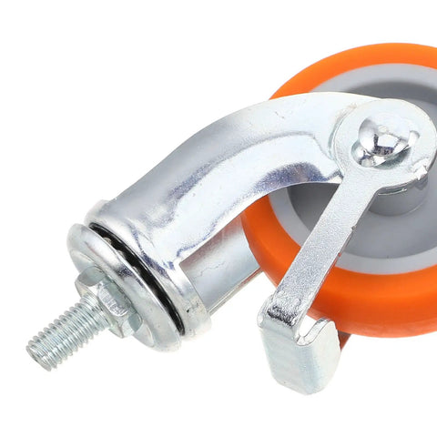 Close-up view of a 4pcs Inch M8 TPR Rolling Furniture Caster with Brake Orange, showcasing the swivel mechanism and wheel design.