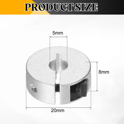 Six Piece Single Split Clamp On Shaft Collars 5mm Bore 20mm Outer Diameter 8mm Thick Aluminum Alloy Set Screw Clamp 6061