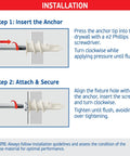 Installation guide for Heavy Duty Nylon Drywall Anchors With Screws 25 Pack showing anchor insertion steps into drywall.