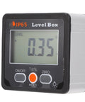 Built Tough Heavy Duty Digital Angle Finder With Crisp Backlit LCD Screen And Rock Solid Magnet Magnetic Level Box Inclinometer showing precise angle 0.35°.