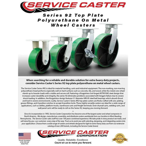 12 Inch Swivel Top Plate Caster Set Heavy Duty With Blue Polyurethane On Cast Iron Wheels Four Pack Includes Total Lock Brakes