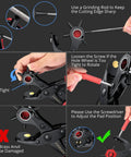 Instructions for using Leather Hole Punch Kit With 6 Size Revolving Punch Plier, showing maintenance and adjustment steps.
