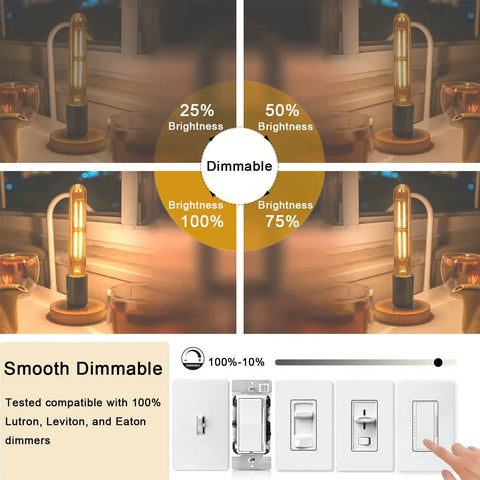 Dimmable 6W E26 LED Bulb 800 Lumen 2700K Soft White Warm Glow, 80W Equivalent in different brightness levels, dimmer switches