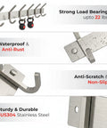 Wall Mounted Coat Rack With 17 Inch Stainless Steel Rail And Six Heavy Duty Double Coat Hooks In Brushed Nickel Finish