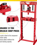 Beefy 12 Ton H Frame Shop Hydraulic Press With Adjustable Worktable And Steel Plates For Bearing Removal, Metal Bending