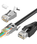 Shielded Cat6A Cat7 RJ45 Pass Through Connector Kit With 3 Prong Gold Plated Contacts And Strain Relief Boots For DIY Network Builds UL Listed Transparent And Black 30 Pack
