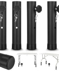 Heavy Duty Folding Table Extenders And Steel Risers For Straight Or Bent Legs Adjustable Height Extensions 4 Pack shown in black.