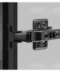 Premium Heavy Duty Soft Close Cabinet Hinges Featuring Quick Install Hydraulic Dampers For Full Cover Kitchen Cupboards And Bathroom Vanity Doors with a black finish.