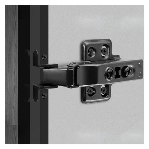 Premium Heavy Duty Soft Close Cabinet Hinges Featuring Quick Install Hydraulic Dampers For Full Cover Kitchen Cupboards And Bathroom Vanity Doors with a black finish.