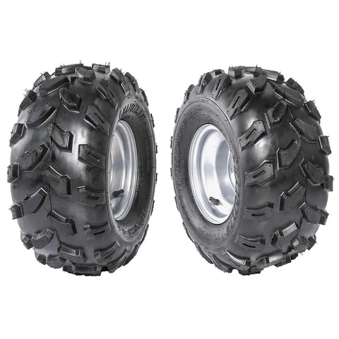 18 by 9.5 by 8 tubeless wheels for 1 Inch Steel Live Axle Kit For Go Karts And ATVs, heavy-duty chrome rims with treaded tires