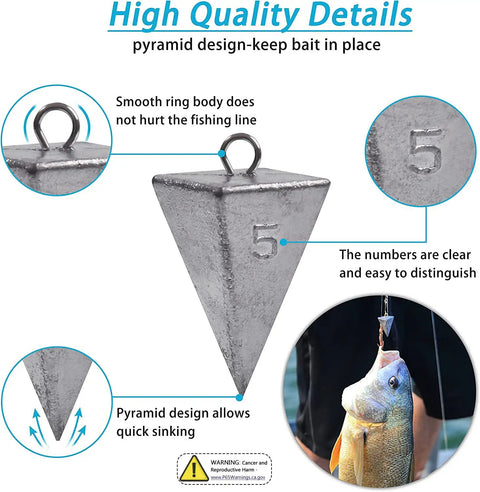 Close-up of pyramid sinker from Surf Fishing Tackle Kit 130Pcs Saltwater Rigs Set with Fish Finder Rig Live Bait Rigs for quick sinking.