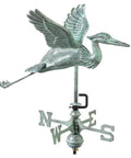 Blue Heron Garden Weathervane With 53 Inch Garden Pole Blue Verde Copper Patina with brass directionals and copper globes.