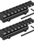 11mm Dovetail To 21mm Picatinny Rail Adapter Mount For Precision Optics, Low Profile Scope Riser, 2 Pack, black aluminum base