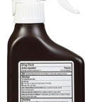 Hydrogen peroxide spray bottle side view with white trigger sprayer on brown plastic bottle; label showing drug facts