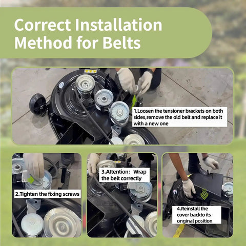 Correct installation instructions for Beefed Up One Half Inch By 82 Inch Drive Belt Replacement For Riding Mowers And Lawn Tractors Fits 42 Inch Deck And 36 Inch Deck Works With A Wide Range Of Models Includes Part Numbers 140294 532140294 140067 532140067 581982501.
