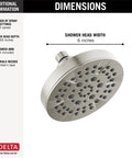 6 Setting Chrome Shower Head With High Pressure Spray 6 Inch Round Design, side view dimensions and spray settings