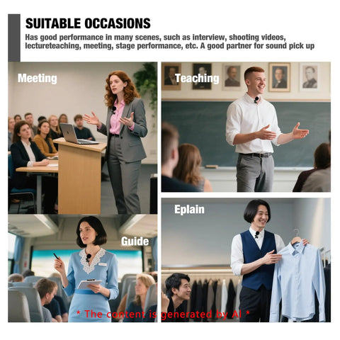 Pro Unidirectional Cardioid Lavalier Microphone For Interviews, Stage And Studio Use shown in various speaking scenarios