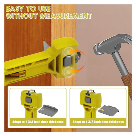 Heavy Duty Door Hinge Routing Template Fits Three To Five Inch Hardware For One Point Three Eighths Inch Or Three Quarters Inch Thick Boards showing easy-to-use routing jig adapting for door thickness.
