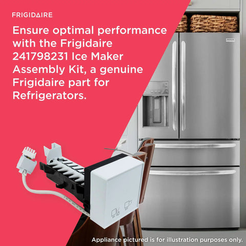 No-Fuss Ice Maker Assembly Kit for Refrigerators White Replacement, Quick Install, Fits Model 241798231 and Most Standard Fridges.