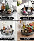 Heavy Duty Metal Lazy Susan Turntable Organizer With Slick Gunmetal Finish And Hella Sturdy Spinning Rack For Kitchen Counter And Pantry Storage Plus Compact 9 8 Inch Rotating Tray Set Includes Two Pieces displayed in bathroom, vanity, laundry, and kitchen.