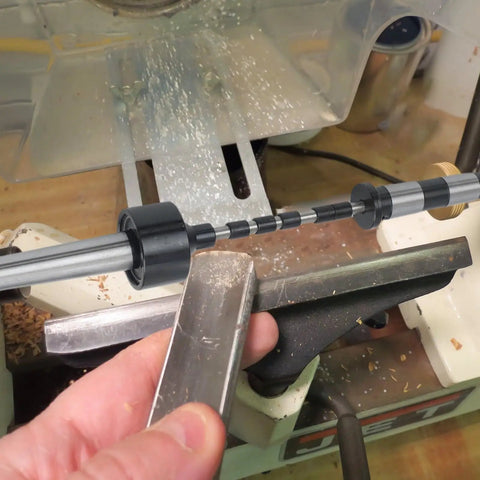 Awesome BildeeMait Woodturning MT2 Pen Mandrel Set With Saver Tailstock Center Plus Five 7mm Bushings in use on CNC lathe.