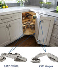 Kitchen cabinet showing 135 Degree Cabinet Corner Hinge Set For Folded Doors Heavy Duty Workhorse Metal Cup Hinges in use