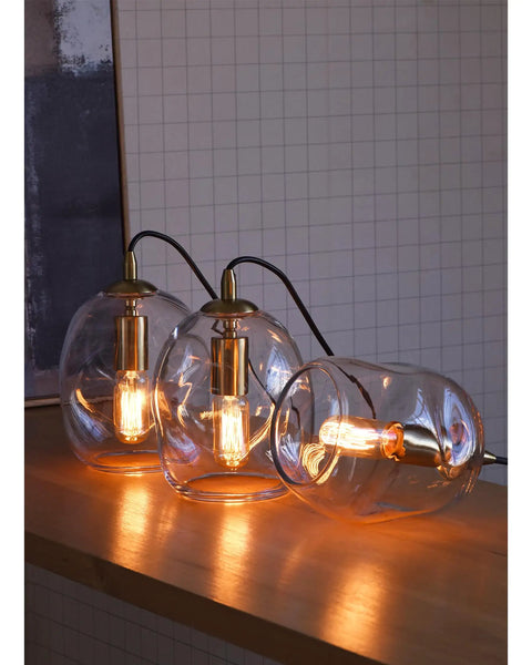 Dope Clear Art Glass Pendant Lights 2 Pack For Kitchen Island And Dining Room Table Modern Organic Globe Ceiling Fixture with gold hardware