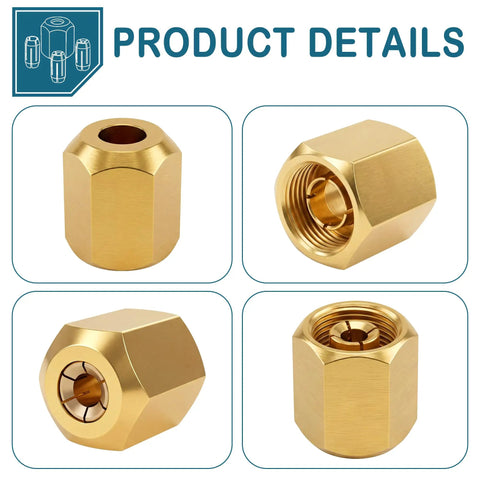 Pro Grade Replacement Collet And Nut Kit For Spiral Saws And Drywall Cut Out Tools With CN1 Fit, gold nut detail view