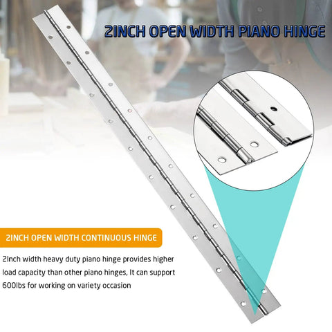 20 Inch Stainless Steel Piano Hinges 2 Pack 0.060 Thick Heavy Duty Top Shelf Hardware Pre Drilled Quick Install for doors and drawers