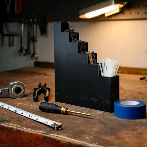 Wall Mounted Zip Tie Organizer With Space Saving Design And Easy Quick Access Compartments on workshop table