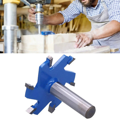 Premium 6-Flute Router Bit T-Slot Woodworking Tool Made From Durable YG8 Alloy And Carbon Steel For Sharp Cutting In Hardwood Projects With A 12mm Pattern Design close-up view.