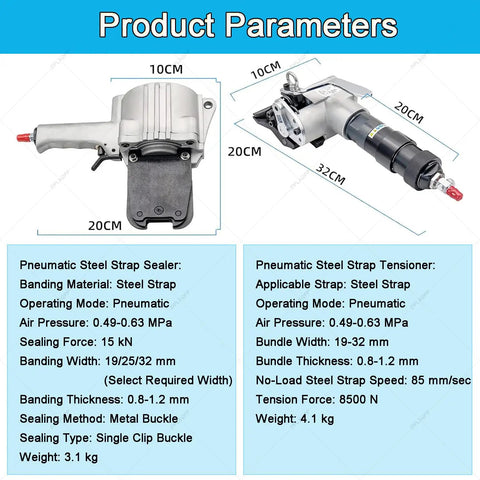 Commercial Pneumatic Strapping Machine Kit With A Lightweight Split Body Frame And One Hand Dial for steel strap sealing parameters.