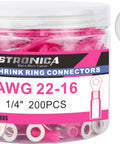Haisstronica heat shrink ring connectors, 1/4 inch, AWG 22-16, 200 pcs, pink insulated